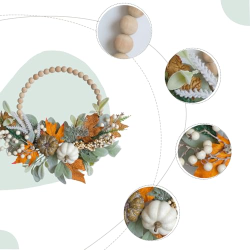 Image of 2PCS 16 inch Wood Beads Wreath,Fall Wreaths for Front Door,Eucalyptus Berries Pumpkins Lamb Ears Leaves Autumn Wreaths for Front Door, Fall Decor, Porch Wall, Home Outdoor Holiday Decor
