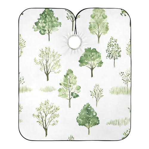 BOESI Watercolor Tree & Grass Pattern Barber Shawl, Waterproof Haircut Shawl, Haircut Salon Apron, Shaving Bib, 55 x 65 inches