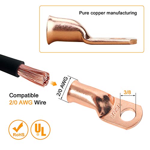 Terminales cable 2/0 AWG conectores de cobre para crimpar de 3/8 4