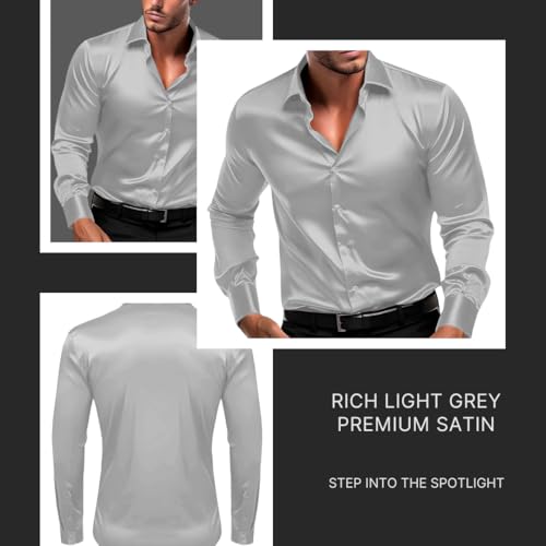 Image of IndoPrimo Men's Satin Shirt with Spread Collar Neck Line Solid Pattern Full Sleeves Regular Fit Western Style and Standard Length