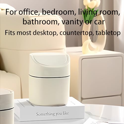 Image of Mini Desk Trash Can with Lid, Tiny Countertop Garbage Can, Small Swing-Lid Table Top Trash Bin, Removable Plastic Desktop Waste Basket with Trash Bags 180Pcs for Vanity Bathroom Bedroom Office Car