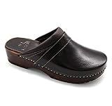 zuecos suela madera hombre Plantillas de piel natural LEON B4M Zuecos Zapatos Zapatillas de Cuero para Hombre, Marrón, EU 43