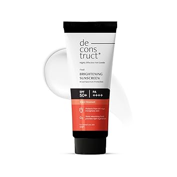 Deconstruct Brightening Fluid Sunscreen SPF 50+ with Niacinamide | Lightweight, Dewy & Hydrating for Dry & Normal Skin | Broad Spectrum UVA/UVB Protection | 8-Hour Long-Lasting, Water-Resistant | 50g - image, photos