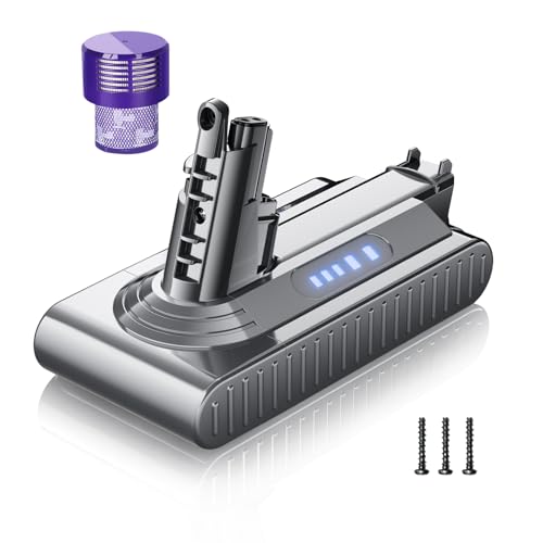 GGiking V10 Akku für Dyson, 6000mAh Ersatzakku für Dyson V10 SV12 Animal Absolute Motörhead Fluffy Total Clean Cyclone 206340 969352-02 Akku-Staubsauger (1 Filter + 3 Schrauben)