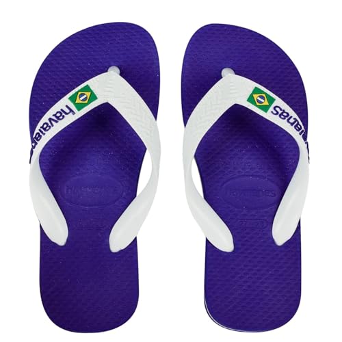 Havaianas - Brasil Logo, Iconic, Comfortable and Durable Flip-Flops, Straps with Brazilian Flag and Non-Slip Sole with Colourful Stripes, Adults Unisex, Marine Blue, 3.5/4