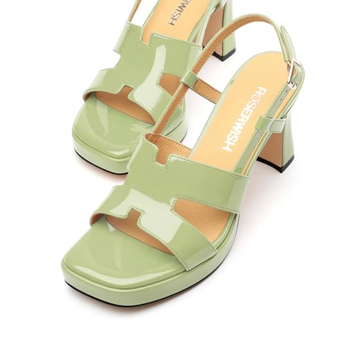 Image of ROSERWISH Heels for Women Chunky Block Platform High Heels Square Open Toe Strappy Heel Sandals Wedding Party Prom Fashion Slingback Dress Pump Sandals Shoes