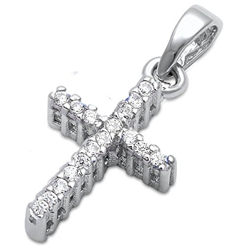 Oxford Diamond Co Simulated Gemstone Cubic Zirconia Cross .925 Sterling Silver Pendant Charm (Clear Cubic Zirconia)