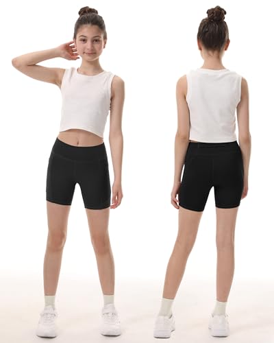Roadbox Girls Volleyball Spandex Shorts, 5" Youth Bike Athletic Compression Shorts for Gymnastics Dance Yoga with Pockets4