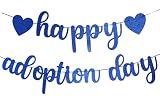 Etaredkj Blue Glitter Happy Adoption Day Banner - Adop Celebration Party Decorations, Child Adopted, Pet Adoption Celebration Decorations Happy Gotcha Day Decors
