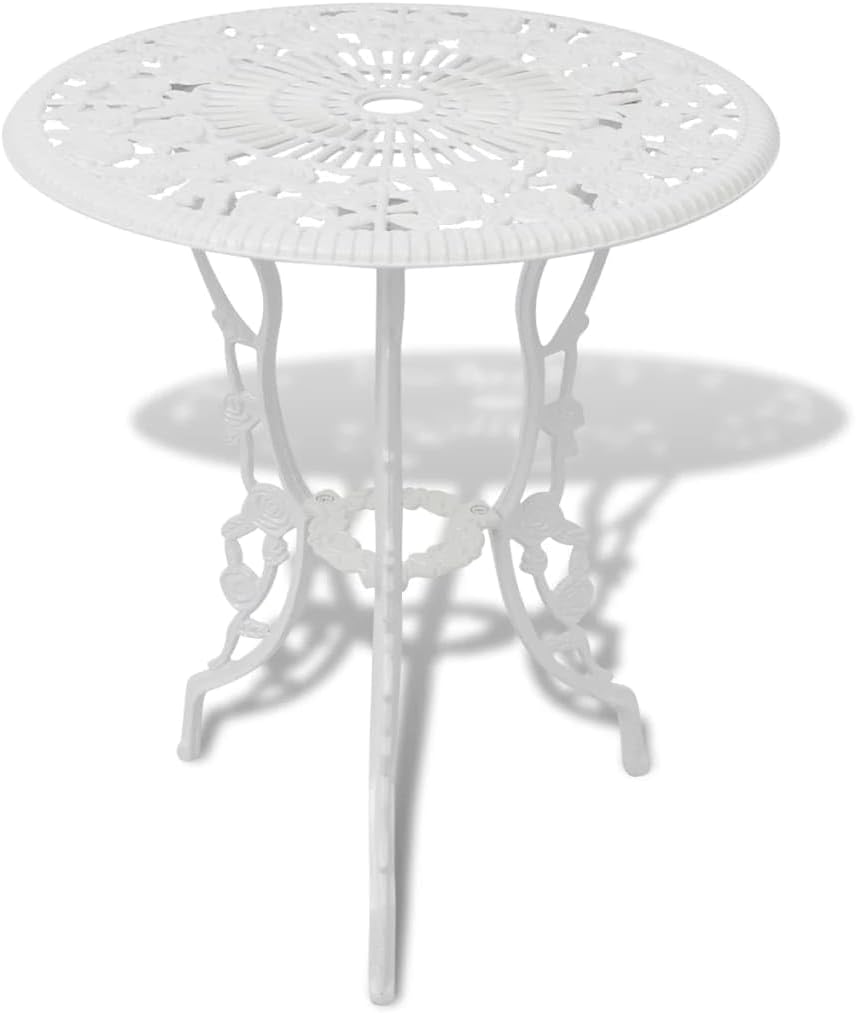 vidaXL Patio Bistro Table and Chair 3 Piece, Garden Table and Chair for Backyard, Bistro Table Set for Park Yard Front Porch Furniture, Cast Aluminum White