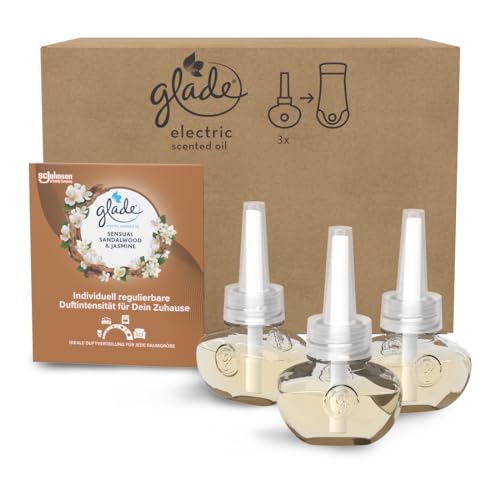 Glade (Brise) Electric Scented Oil Nachfüller elektrischer Raumduft mit Duftöl Sensual Sandalwood & Jasmine 3er Pack (3 x 20 ml)