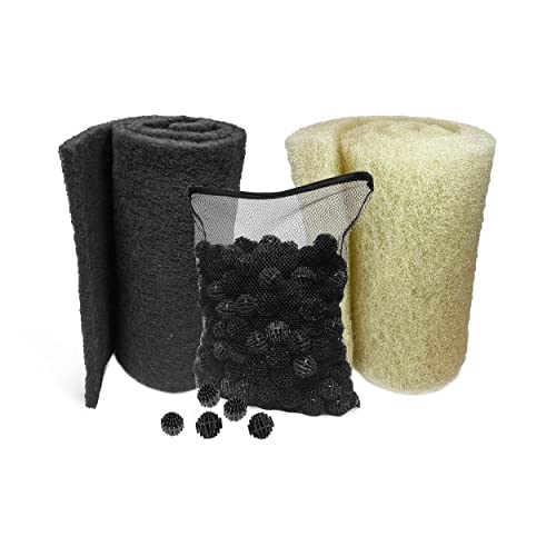 Aquatic Experts Carbon Filter 18"X36" + Bioball 300 Count With Mesh Bag + Cream Pond 18"X36" Bundle #TOP18