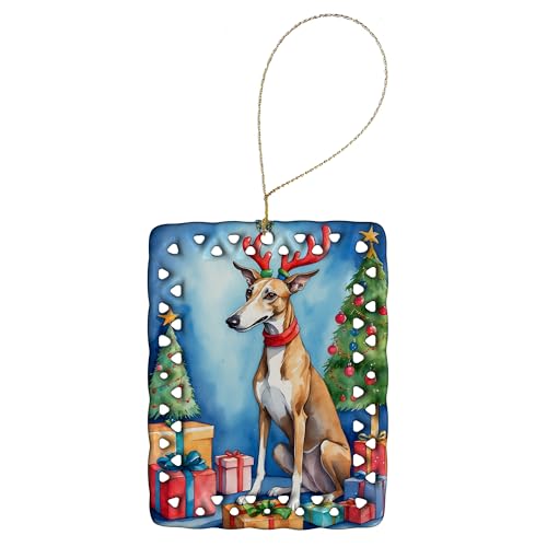 Caroline's Treasures Greyhound Dogs Porcelain Hanging Christmas Ornament