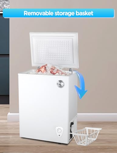 Image of Commercial Cool 1.8 Cu. Ft. Compact Chest Freezer, Textured Finish, Deep Freezer for Frozen Food Storage, Removable Storage Basket, Mechanical Temperature Control, R600a Refrigerant, CCFW18, White