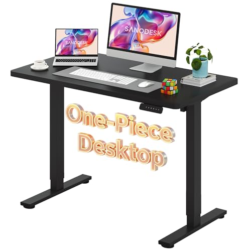 Image of SANODESK Electric Standing Desk 48 x 24 Inches Whole-Piece Desktop Height Adjustable Stand Up Desk w /6-Button Controller Ergonomic Computer Desk for Home Office, Black Frame + Black Tabletop