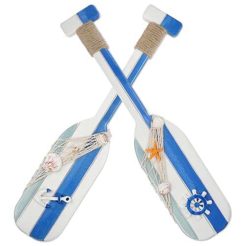 2 Pack 19.8 Inch Nautical Wooden Double Oar Decor with Rope Nautical Oar Paddles Wall Decor Door Hanging Ornament Beach Theme Home Decorationï¼ˆBlue1ï¼‰