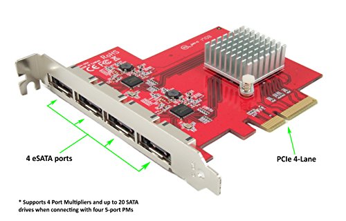 Ableconn PEX-SA134 4-Port eSATA III 6Gbps PCI Express Four Lanes Host Adapter Card - AHCI Port-Multiplier PCIe 2.0 x4 Controller Card - Thumbnail 2