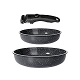 GiPP Set di Pentole e Padelle Ceramiche Antiaderenti 3 Pezzi con Manico Amovibile - Cucina Sana per Camper, Senza Tossine, Compatibile Induzione/Forno/Lavastoviglie