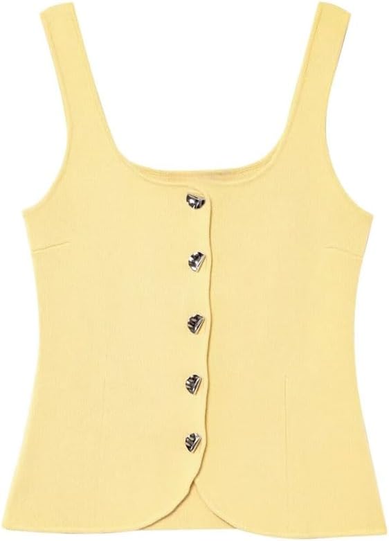 Women's Square Neck Solid Color Single Breasted Knitted Suspender Top