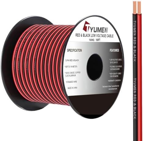 TYUMEN 16 Gauge Wire 100FT, 16/2 AWG Red Black Hookup Electrical Wire LED Strips Extension Cord 12V/24V DC Cable, 16AWG 2 Conductors Flexible Wire for in-Home, Autos, Schools use