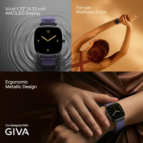 Image of Boat Chrome Ivory Smart Watch for Women, co-Designed with GIVA, 1.7 inch AMOLED Display, 1000 nits Brightness, Premium Metallic Build, Female Wellness Tracker smartwatch for Women (Twilight Purple)