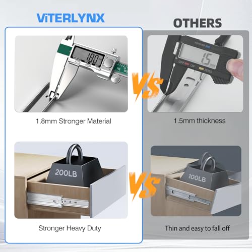 VITERLYNX Heavy Duty 36 Inch Drawer Slides, 200 lb Load Capacity, Side Mount, Full Extension, Ball Bearing, Cabinet Tool Box Rail, 1/2" Thick Clearance, 1 Pair by Viterlynx - Used condition - Image 4