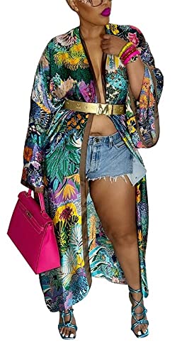 cu4eve Summer Cardigan For Women Lightweight Satin Open Front Long Kimono Swimsuit Cover Ups Silk Robe Plus Size