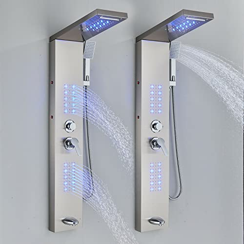 Panel de Ducha LED de Acero Inoxidable con Torre para Lluvia y Masaje miniatura 3