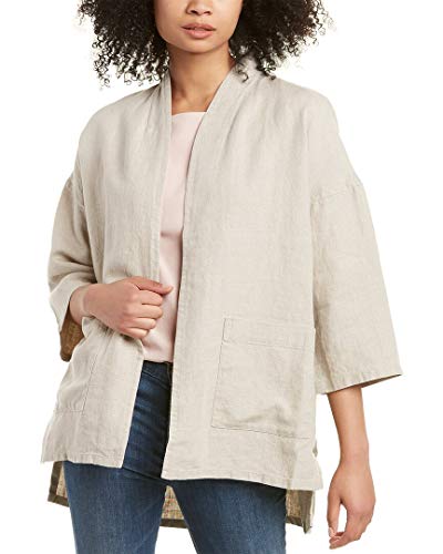 Eileen Fisher Womens Linen 3 4 Sleeve Cardigan Top Tan M