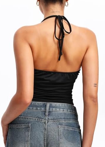 Top Donna In Pizzo Con Allacciatura Al Collo - Senza Maniche, Trasparente, Stile Y2K - 93% Poliestere 7% Elastan
