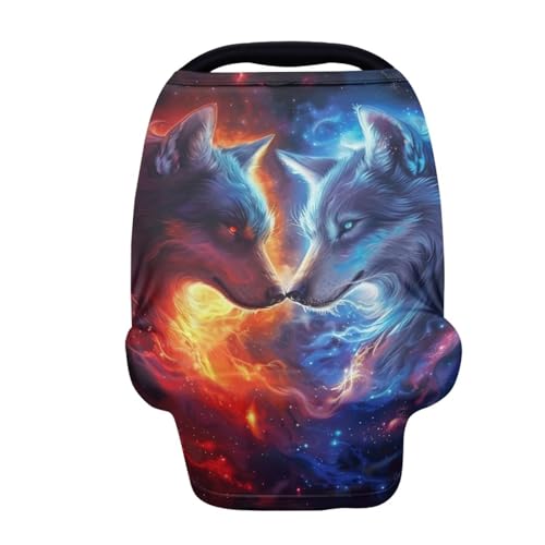 Image of Youngerbaby Wolf Baby Car Seat Cover Nursing Breastfeeding Scarf Shawl Stretchy Infant Carseat Canopy for Stroller High Chair Shopping Cart Newborn Shower Gift