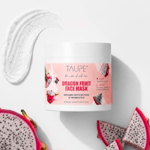 Image of Taupe Dragon Fruit Face Mask with Ectoin & Postbiotics for All Skin Types, Pollution Defense & Skin Firming Mask with Snow Mushroom for Deep Hydration & Barrier Repair, Reduces Dullness & Fine Lines, Derma Tested - 100g