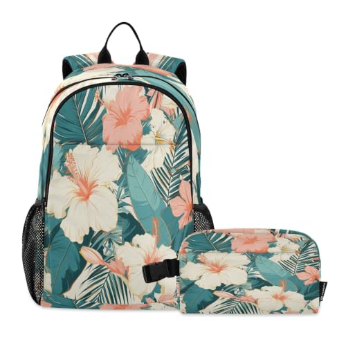 Sac d'école fleur florale tropicale sac à dos étudiant garçon voyageant et sac à lunch