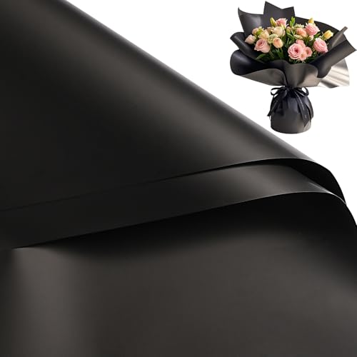 RUSPEPA 20 Sheets Flower Wrapping Paper Waterproof Floral Bouquet Wrapping Paper Florist Supplies Packaging for Birthday Party Wedding and DIY Crafts - Black