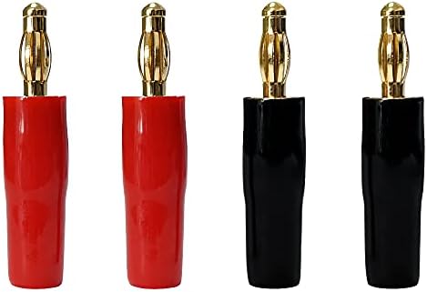 4vwin 4mm Banana Plugs 24K Gold Plated Bannan Plug Connector for Speaker, Audio/Video Receiver, Amplifiers and Sound Systems (2 pairs (4 Pieces))