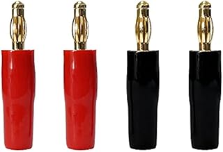 4vwin 4mm Banana Plugs 24K Gold Plated Bannan Plug Connector for Speaker, Audio/Video Receiver, Amplifiers and Sound Systems (2 pairs (4 Pieces))