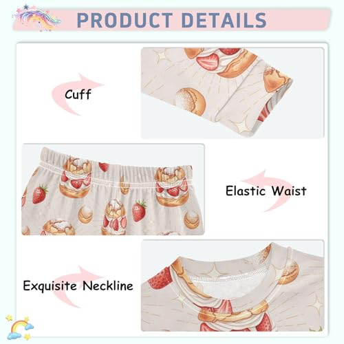 Pajama Sets Long Sleeve Sweet Strawberry Dessert Cake Soft Comfy Sleepwear 2 Piece PJS 3-8T4