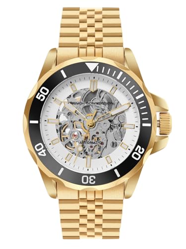 Image of French Connection See Through Silver Round Dial with Gold Stainless Steel Strap Automatic Watch for Mens - FCA22GM