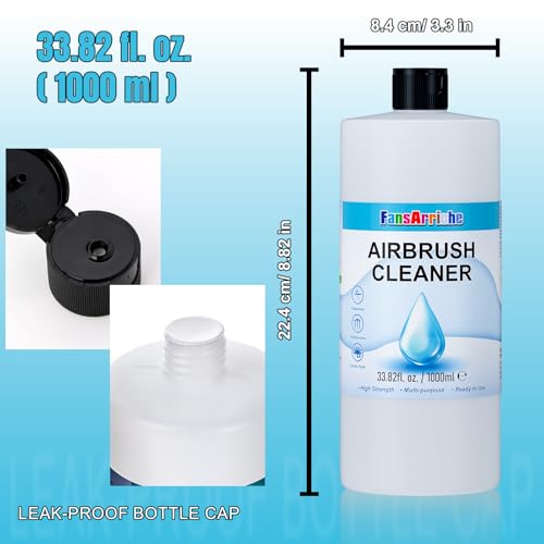 FansArriche Airbrush Cleaner, 33.82 Oz Air Brush Cleaning Solution for Water-Based Acrylic Color Paints, Quickly Clean Clogged Airbrushes, Paint Brushes, Art Tools - Thumbnail 3