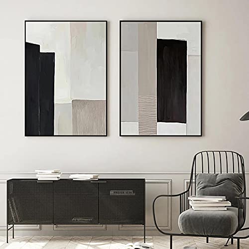 Toile contemporaine abstrait bleu noir beige pour sublimer la deco de votre salon