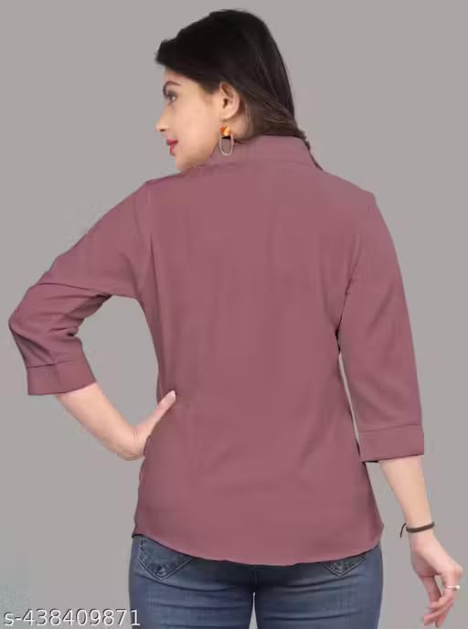 Image of Women's Cotton Blend Solid Formal Shirt with 3 /4 Sleeves-Navy Blue P4
