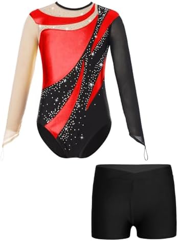 Ranrann Ensemble Justaucorps Gymnastique Fille Avec Strass - Short Et Leotard Sans Manches 5-16 Ans