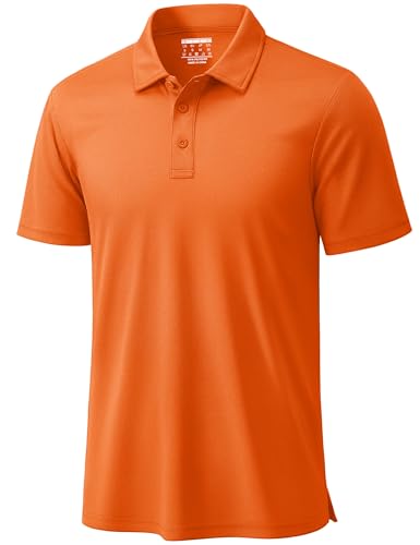TACVASEN Mens Polo Shirts Short Sleeve Dry Fit Performance Breathable Golf Shirt with Collar Tennis Casual Business Work Orange L