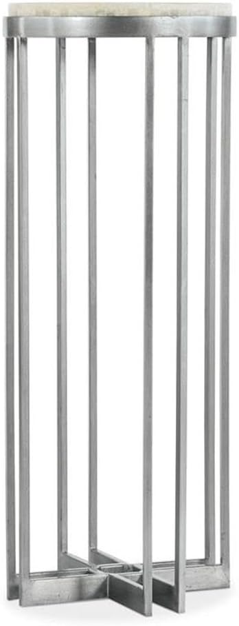 BOWERY HILL Modern Living Room End Table, 36in Round Accent Table, Pewter Metal Base, Tumbled White Onyx Top, Compact Design, Elegant Style for Living Room or Small Spaces
