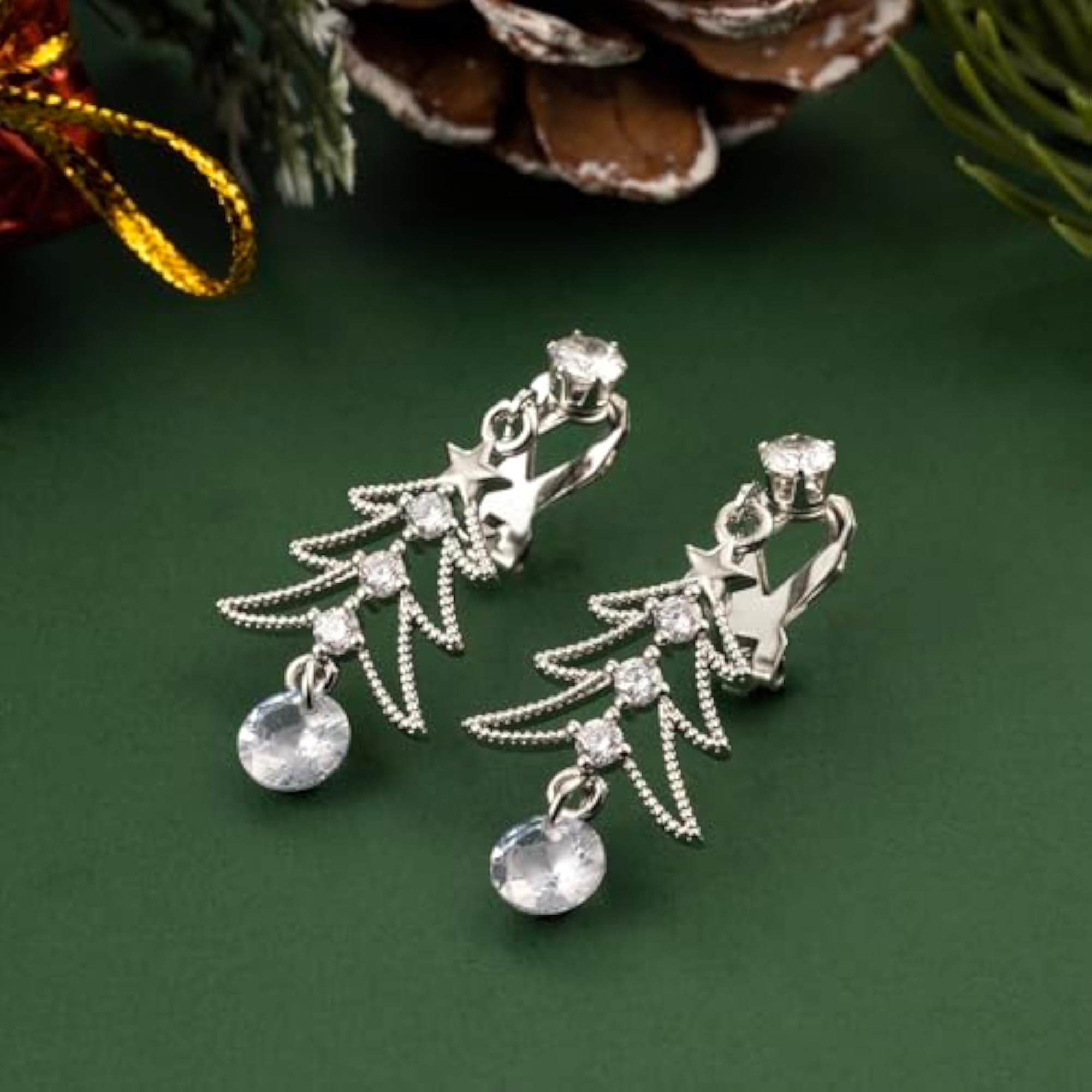 Women's Cute Christmas Tree Clip Earrings, Festive Design