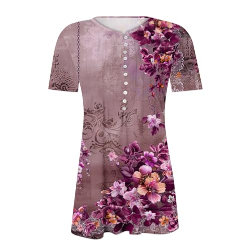 Women 2025 Spring Blouses Tops Floral Short Sleeve Boho T Shirts Dressy Casual Tunic Beach Vacation Ladies Clothing4