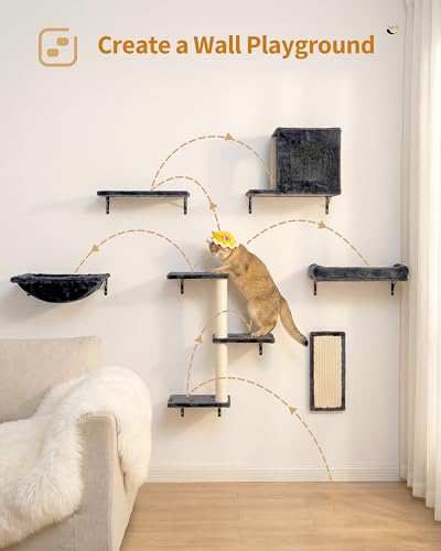 Mueble de pared para gatos grandes 6 en 1 con cama y hamaca miniatura 6