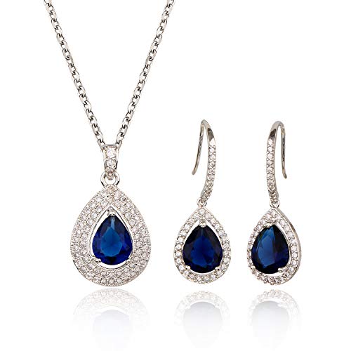 pear shape jewelry set sapphire blue