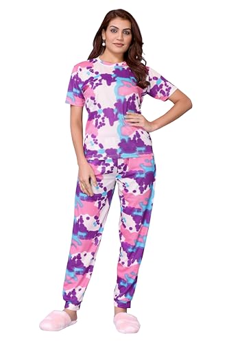Image of VJ Fashion Women's Cotton Lycra Tie-Dye Payjama Set|Co-ord set|Night Suit Set |Night Dress |Lounge Wear|Full Pair Set for Women Night Dress