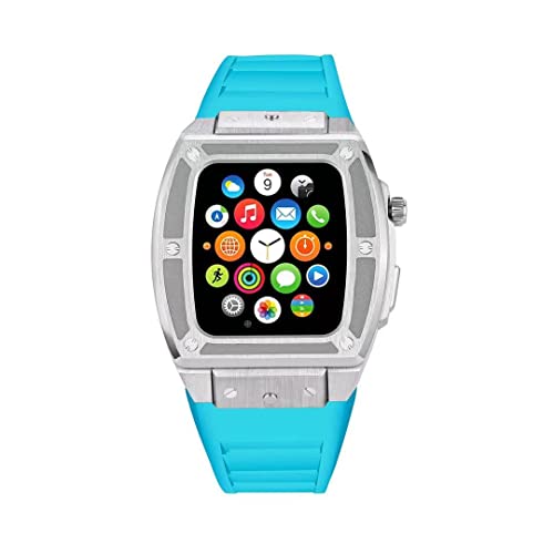 Bracelet à dégagement rapide avec boîtier acier bleu pour iWatch 45 mm